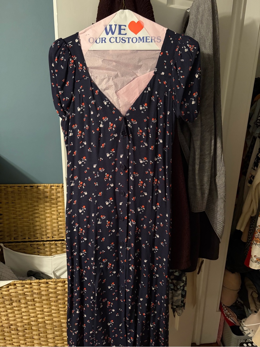 Reformation Navy Floral Button-Front Maxi Dress
